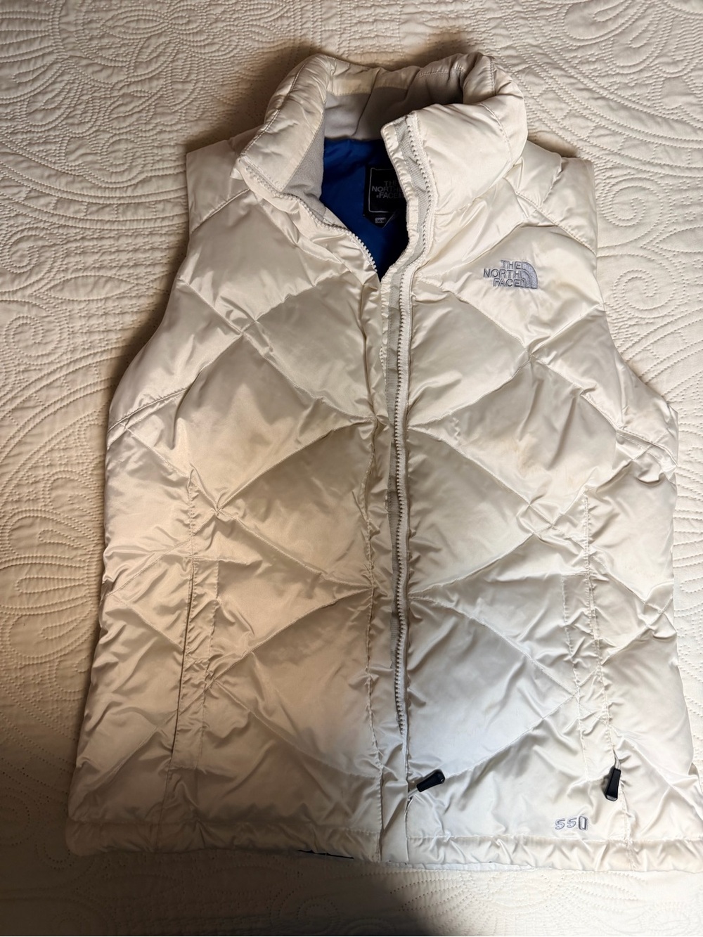 The North Face Women's Cream Puffer Vest with Blue Interior